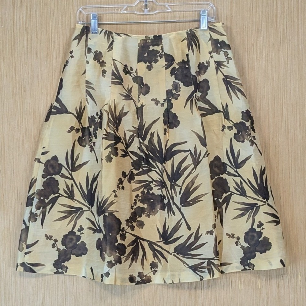 Talbots Womens Yellow Silk Blend Floral Tropical Resort Pleated A-Skirt Skirt 12